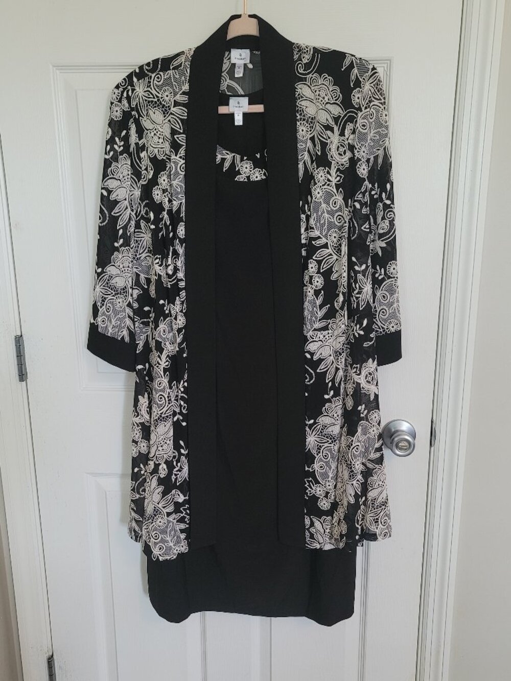 dressbarn Black and White Floral Layered Dress with Jacket
